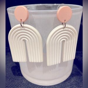 *3 for $20* Mod-Style Pink & White Statement Earrings, Abstract & Circle Design